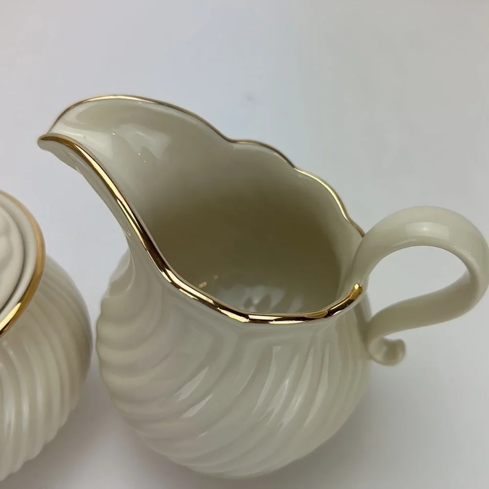 Lenox House Warming Collection Sugar Bowl With Lid‎ and Creamer Set Ivory…